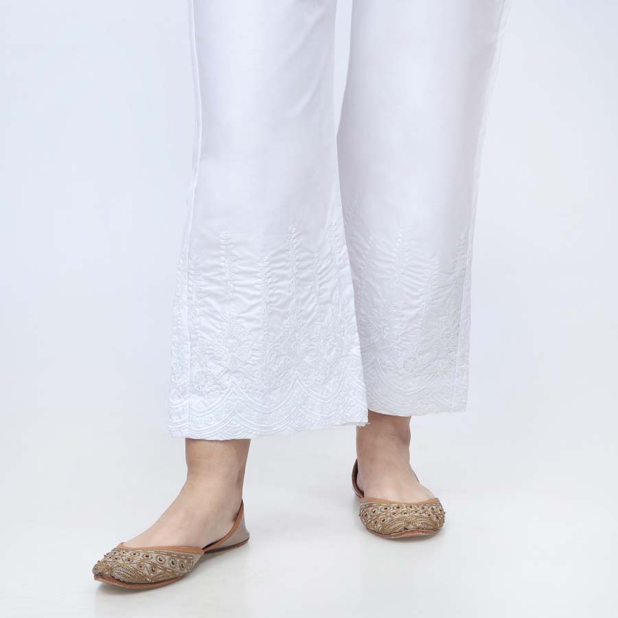 White Embroidered Cambric Trouser PW3660