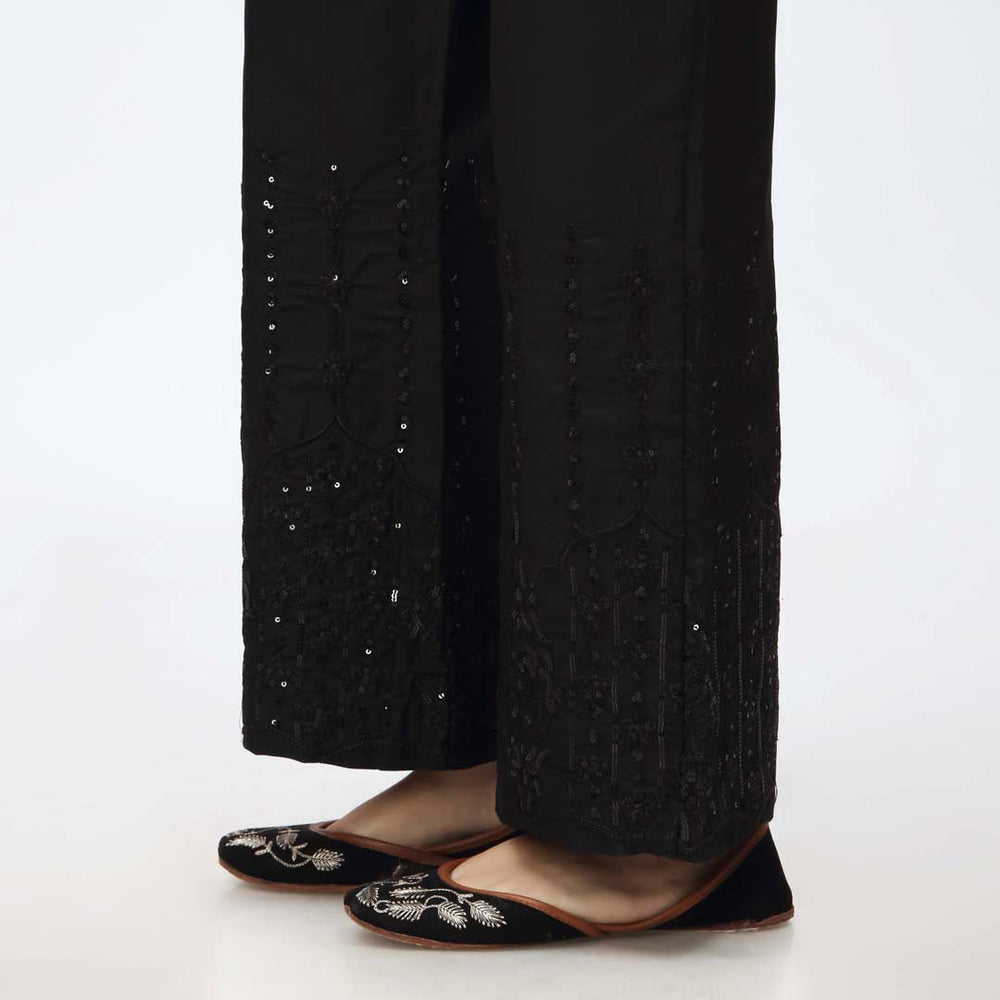 Black Embroidered Bell Bottom Cambric Trouser PW3662