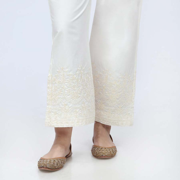 Cream Embroidered Cambric Trouser PW3665