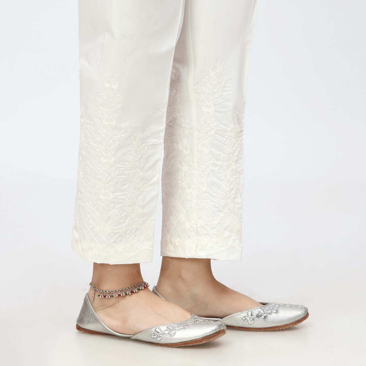 Cream Embroidered Cambric Trouser PW3666