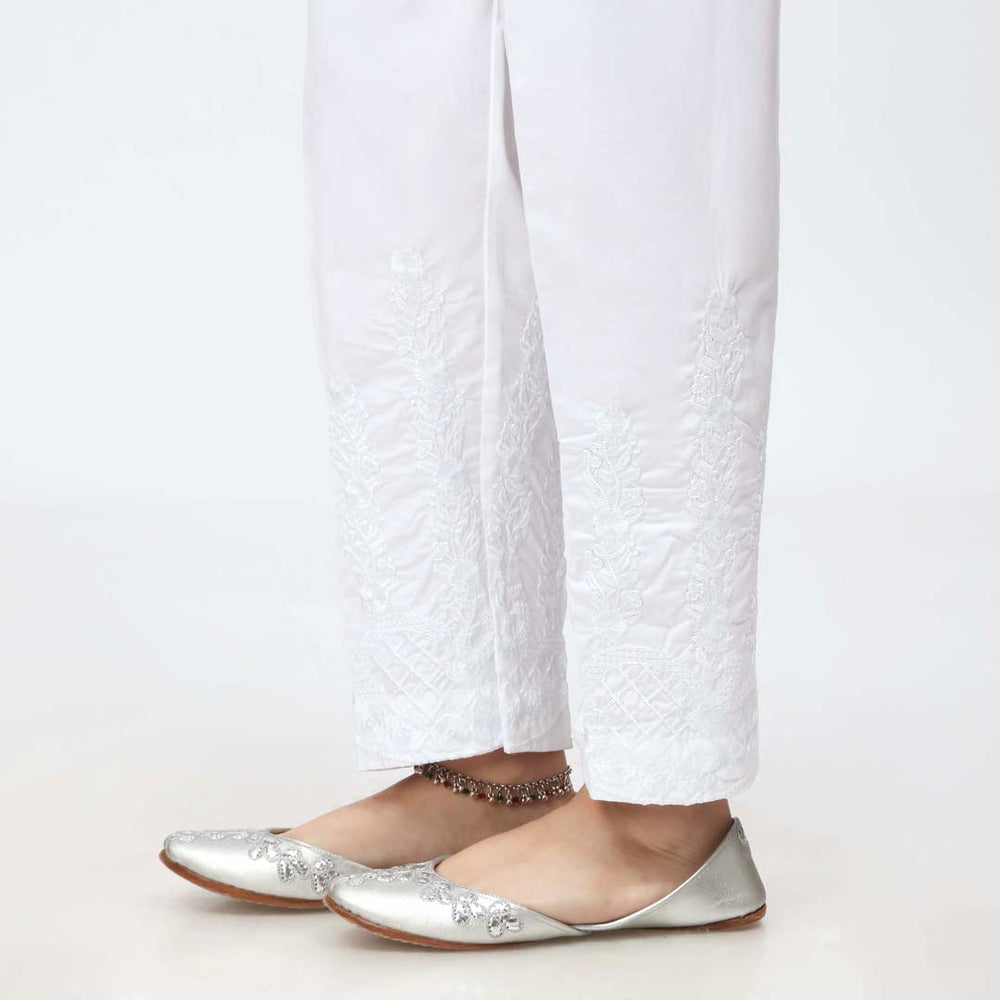 White Embroidered Cambric Slim Fit Trouser PW3666