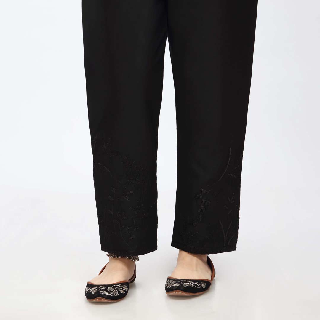 Black Embroidered Cambric Slim Fit Trouser PW3669