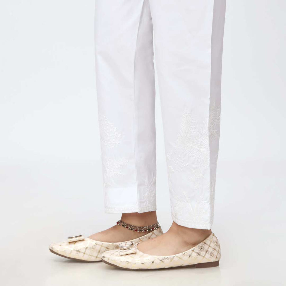 White Embroidered Cambric Slim Fit Trouser PW3669