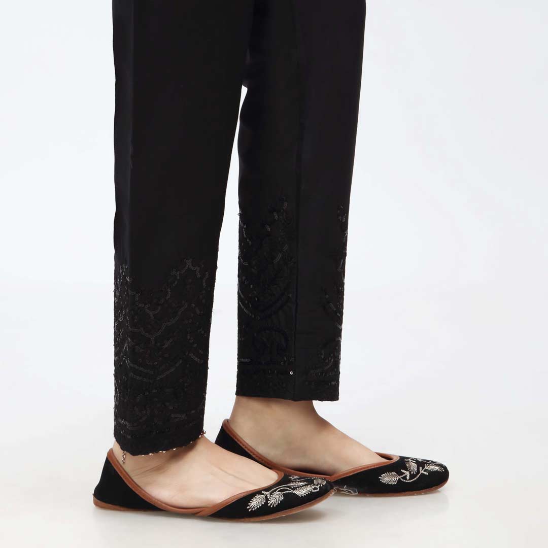 Black Embroidered Cambric Slim Fit Trouser PW3670