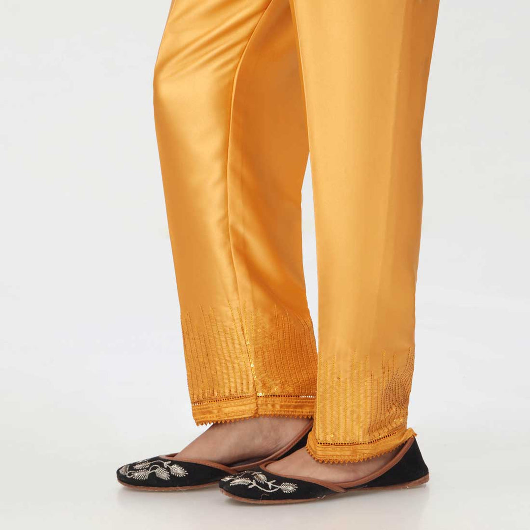 Mustard Embroidered Shamoz Silk Trouser PW3693