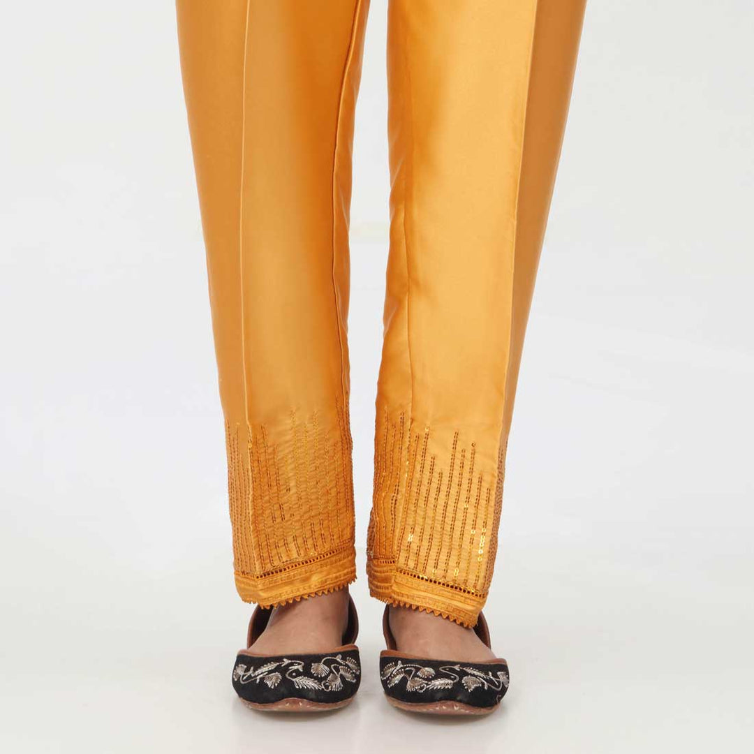 Mustard Embroidered Shamoz Silk Trouser PW3693