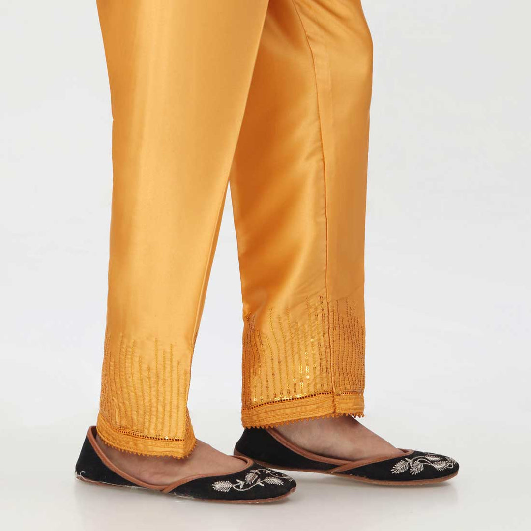 Mustard Embroidered Shamoz Silk Trouser PW3693