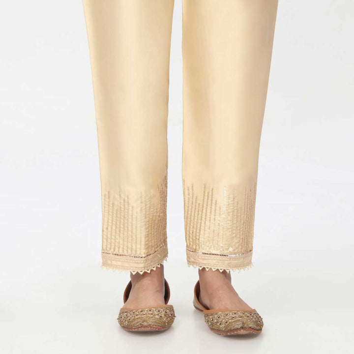 Beige Embroidered Shamoz Silk Trouser PW3693