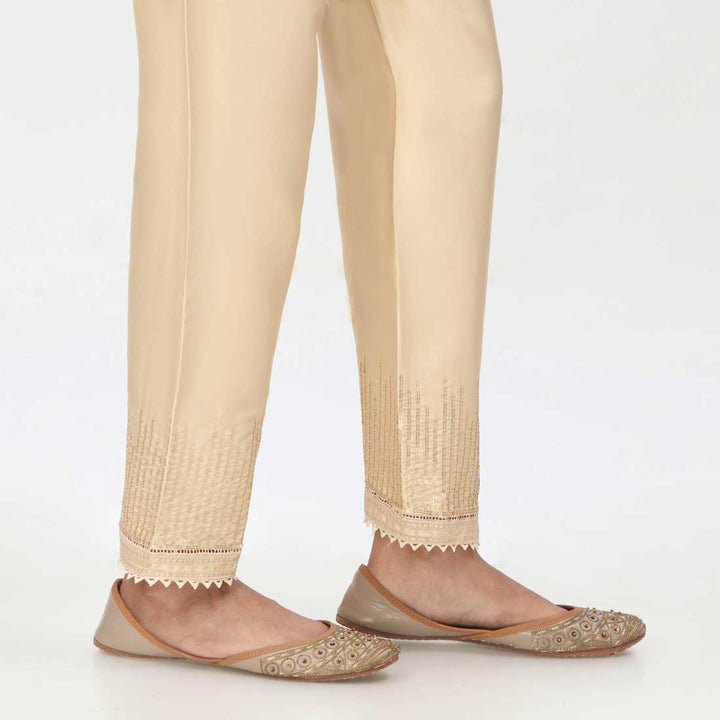 Beige Embroidered Shamoz Silk Trouser PW3693