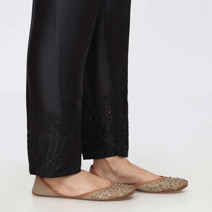 Black Embroidered  Shamouse Silk Trouser PW3694