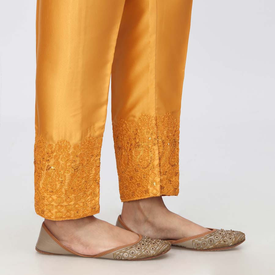 Mustard Embroidered  Shamouse Silk Trouser PW3694