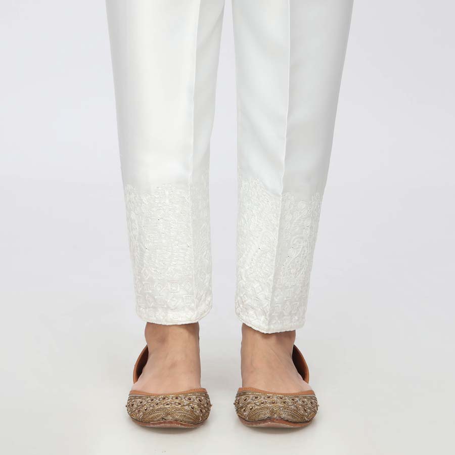 White Embroidered  Shamouse Silk Trouser PW3694