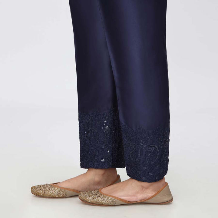 Blue Embroidered Shamouse Silk Trouser PW3694