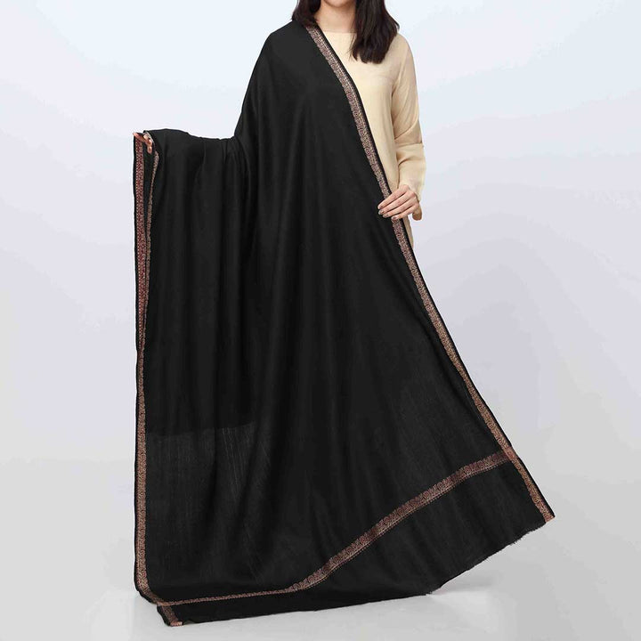 Black Embroidered Border Shawl PW3702