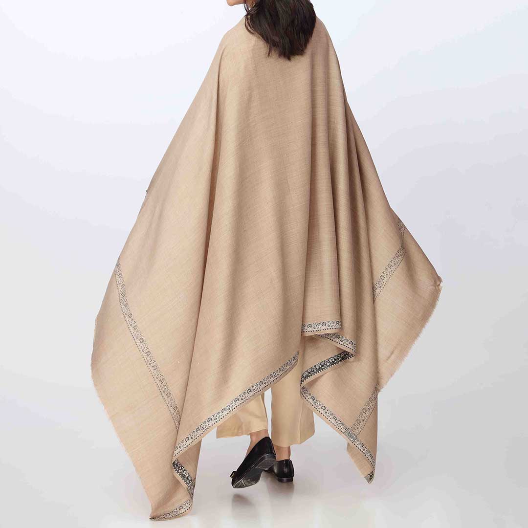 Khaki Embroidered Border Shawl PW3702