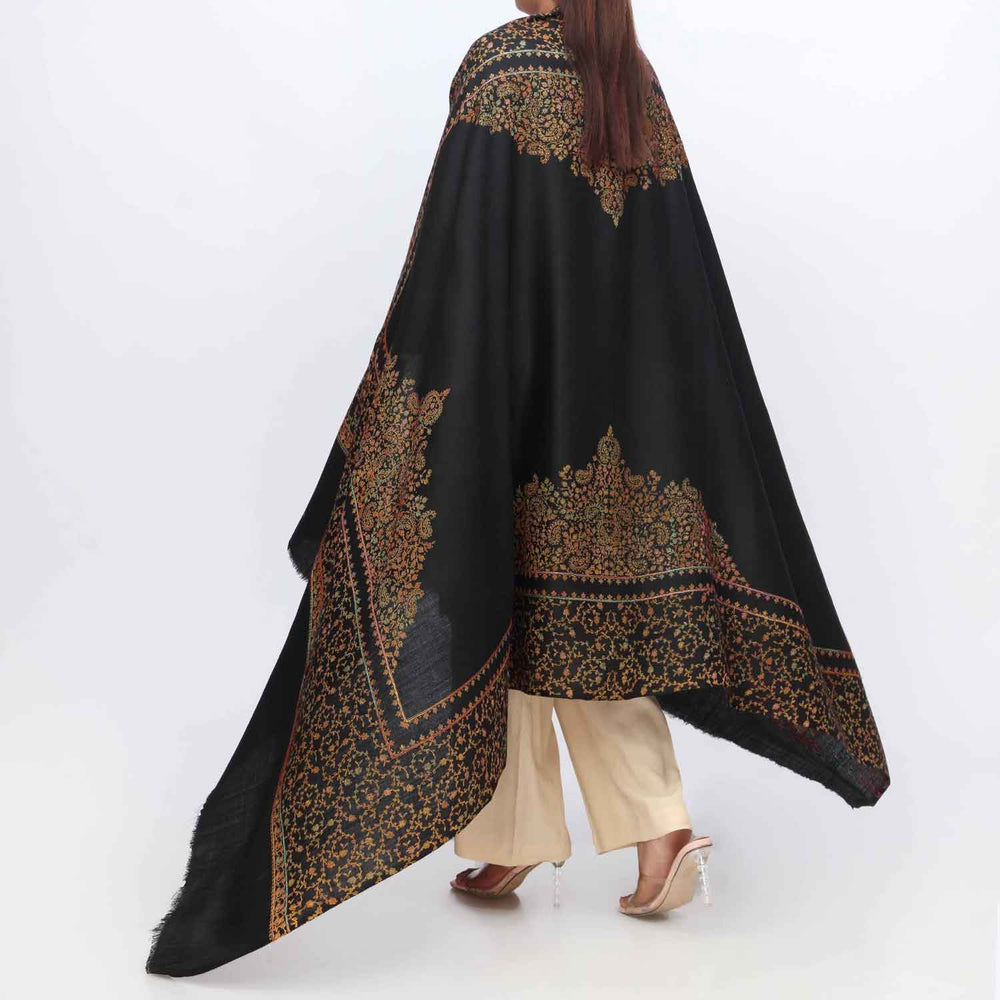 Black Embroidered Winter Shawl PW3703