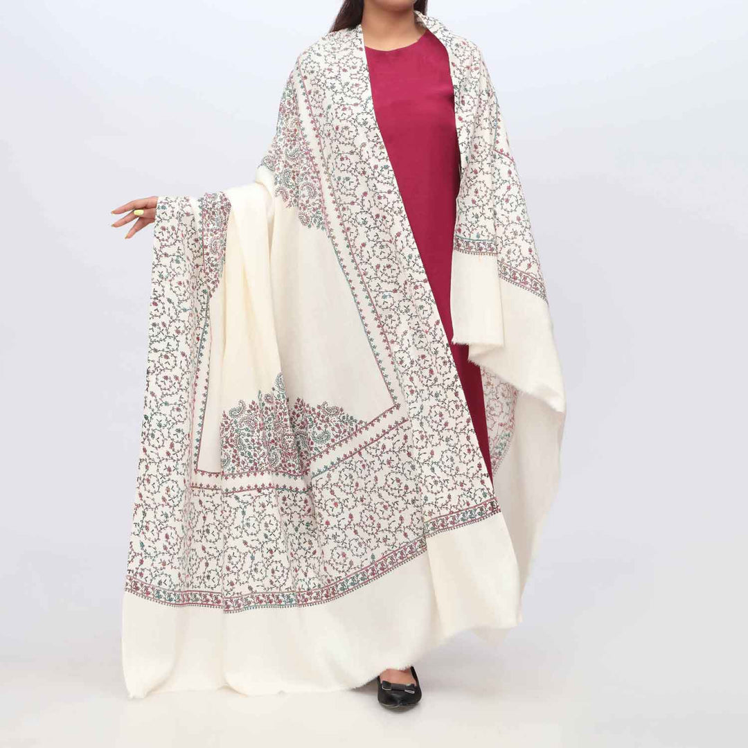 White Embroidered Winter Shawl PW3703