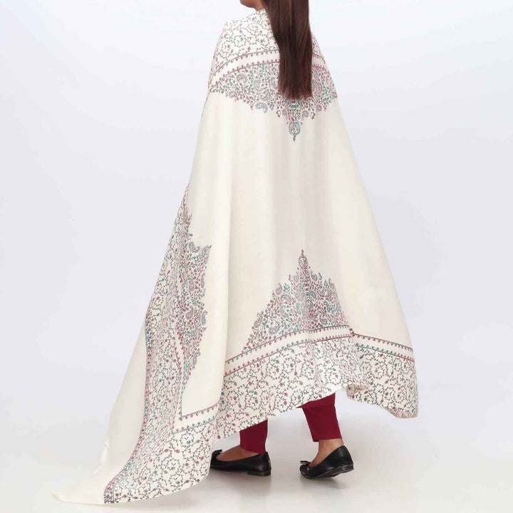 White Embroidered Winter Shawl PW3703