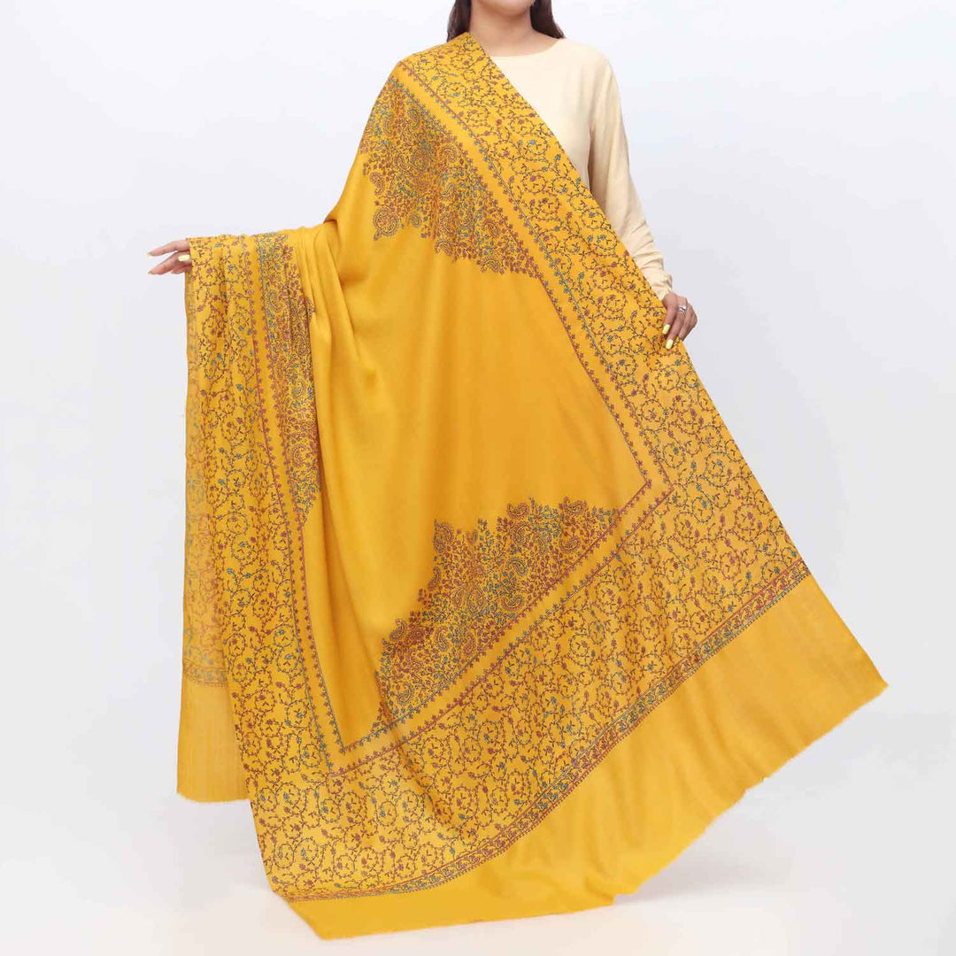 Yellow Embroidered Winter Shawl PW3703