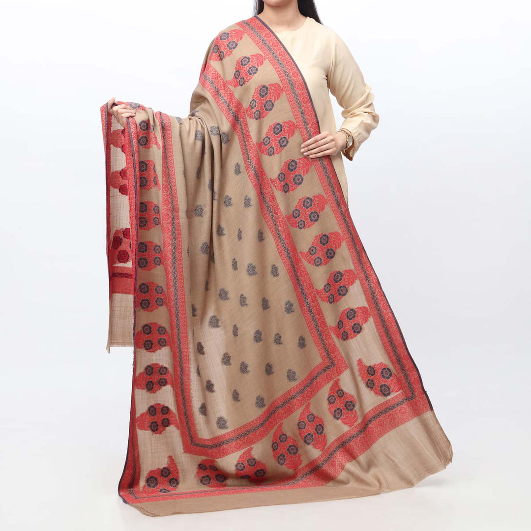 Khaki Jacquard Winter Shawl PW3710