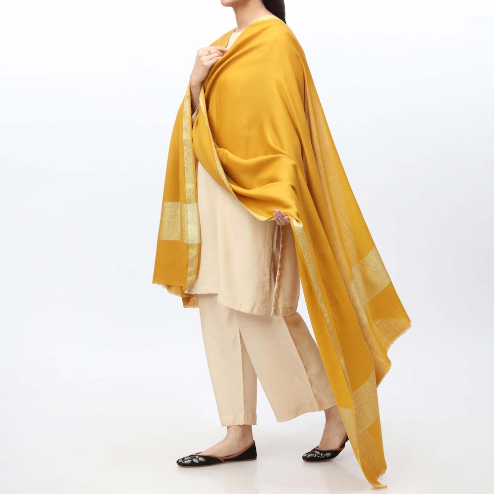 Yellow Zari Border Shawl PW3711