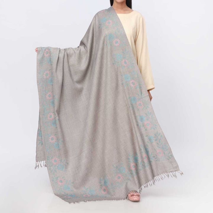 Grey Embroidered Winter Shawl PW3714