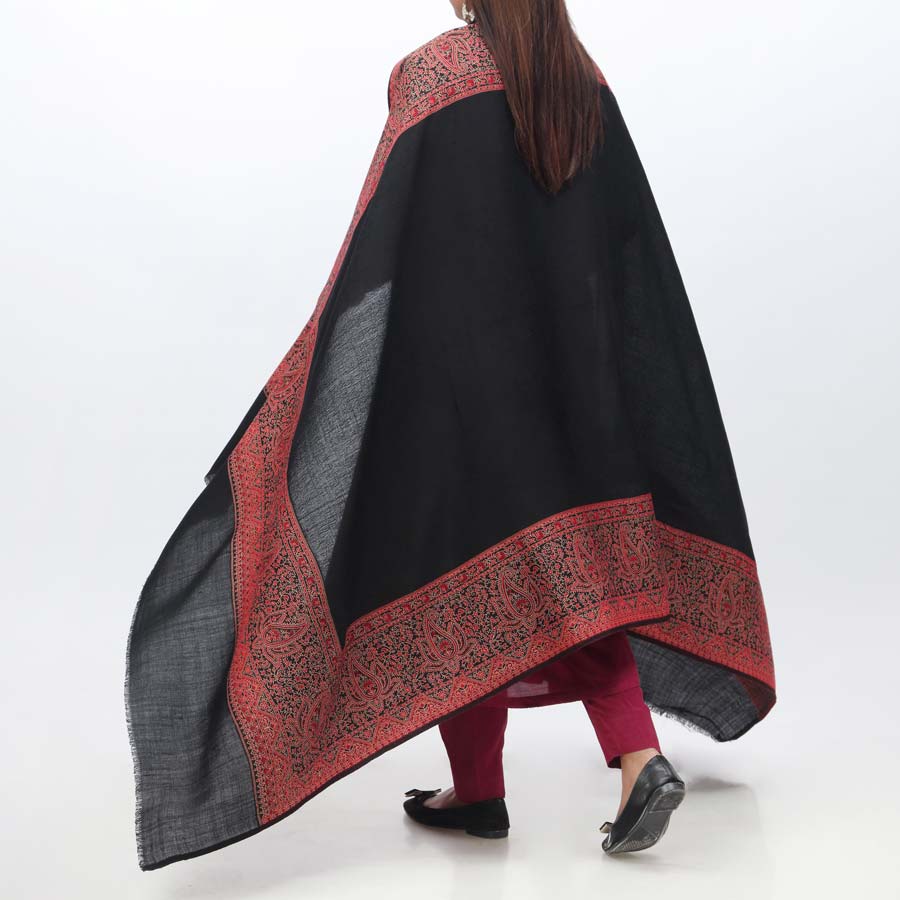 Black Jacquard Border Shawl PW3717