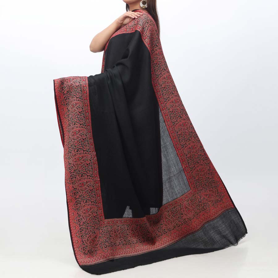 Black Jacquard Border Shawl PW3717