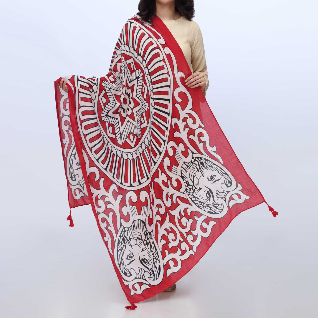 Red Digital Printed Dupatta PW3776