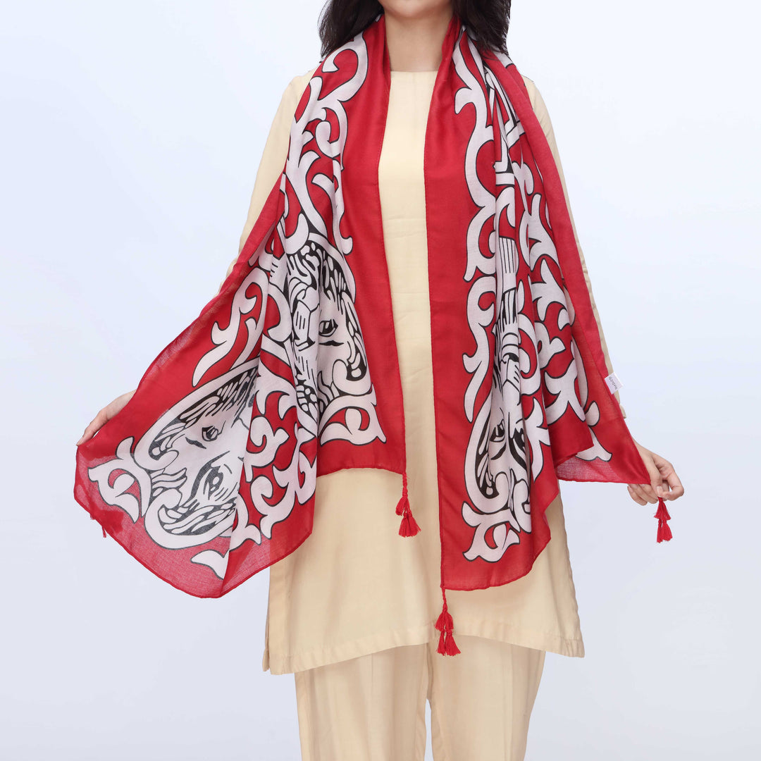 Red Digital Printed Dupatta PW3776