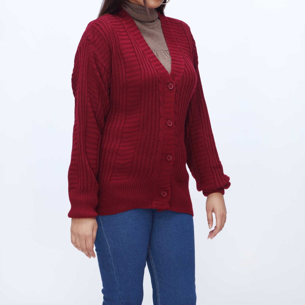 Maroon Mid Length Cardigan PW3912