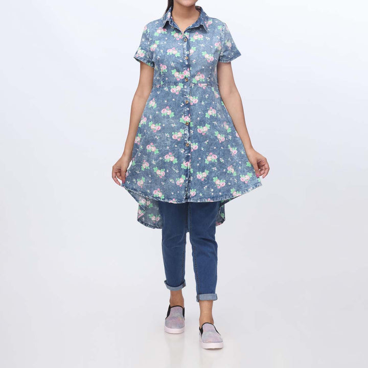 Denim Floral Button Through Shirt PW3952