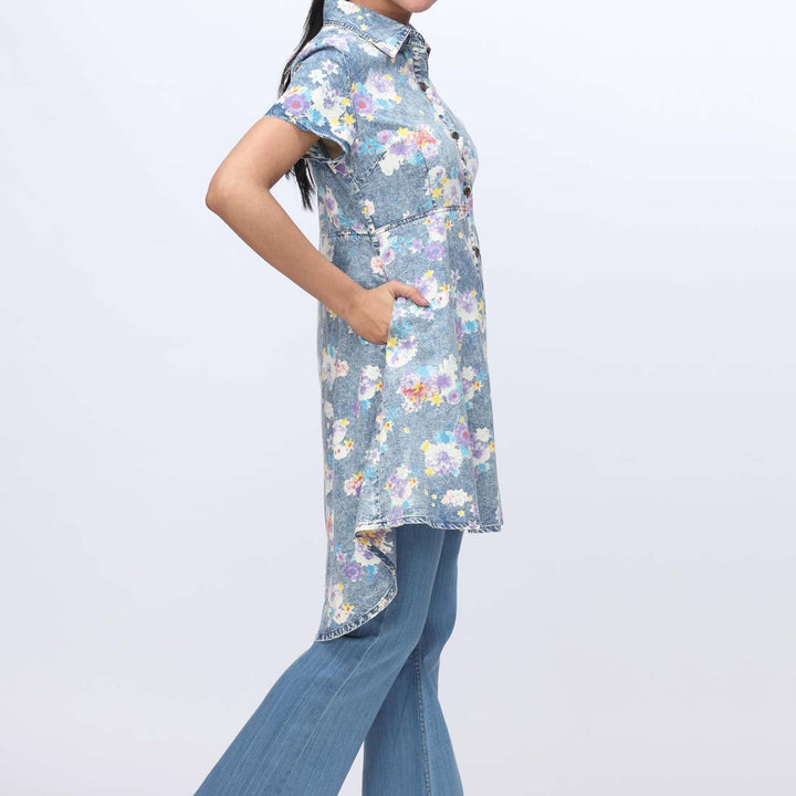 Denim Floral Button Through Shirt PW3954