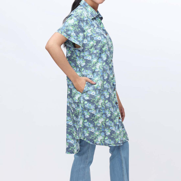 Denim Floral Button Through Shirt PW3965