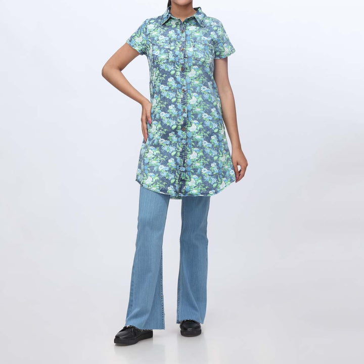 Denim Floral Button Through Shirt PW3966