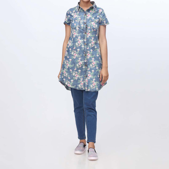 Denim Floral Button Through Shirt PW3967