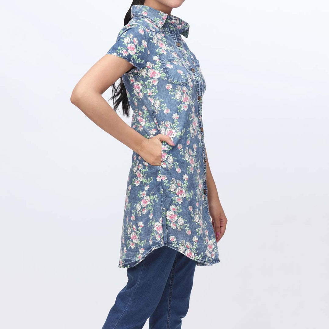 Denim Floral Button Through Shirt PW3967