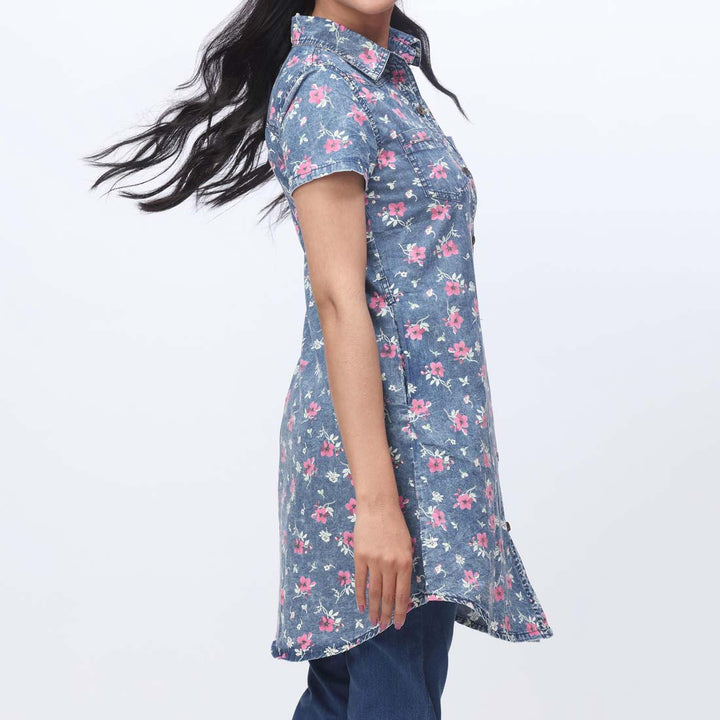 Denim Floral Button Through Shirt PW3969