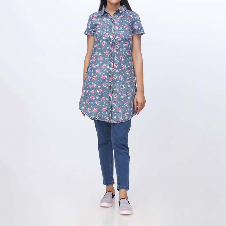 Denim Floral Button Through Shirt PW3969