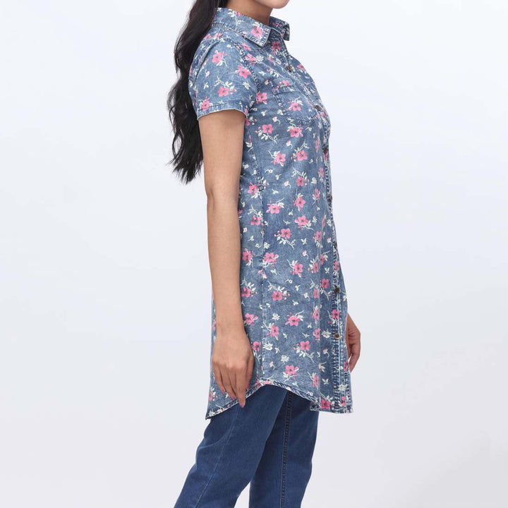 Denim Floral Button Through Shirt PW3969