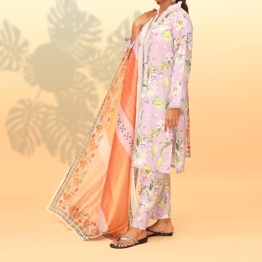 3PC- Digital Printed Grip Silk Suit PW4015