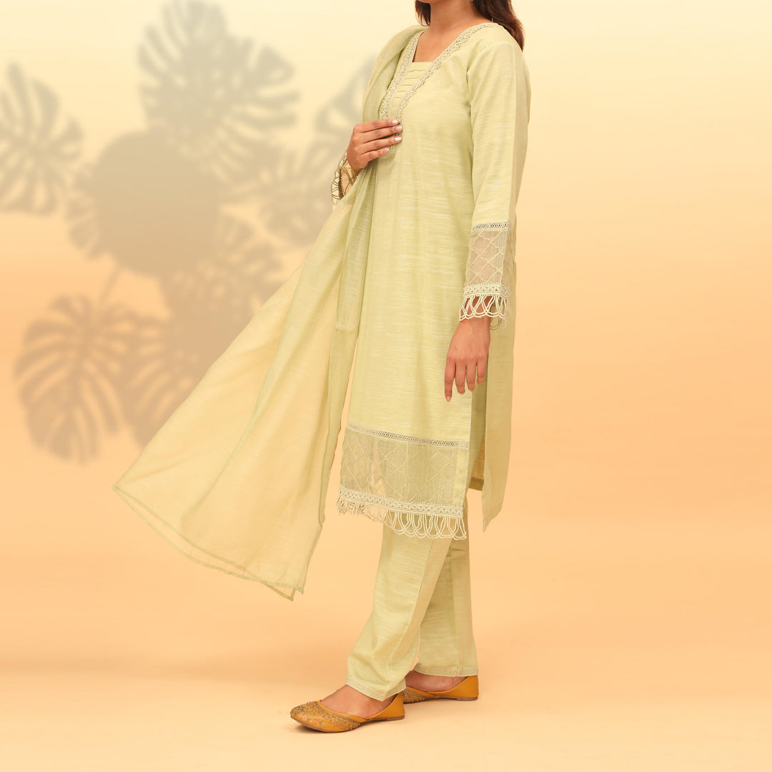 3PC- Dyed Khaddar With Laced Suit PW4019