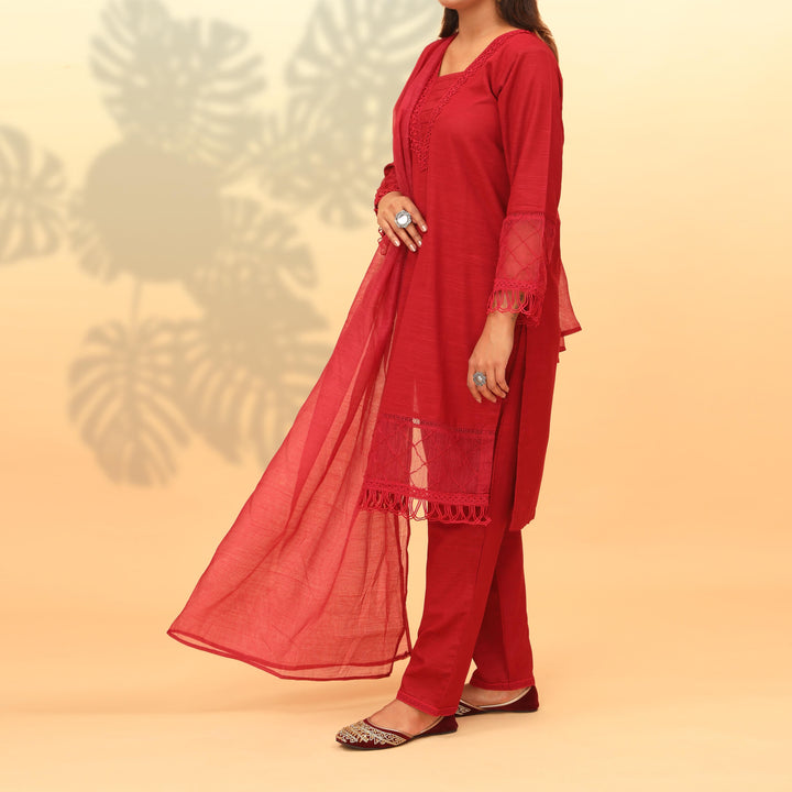 3PC- Dyed Khaddar With Laced Suit PW4022