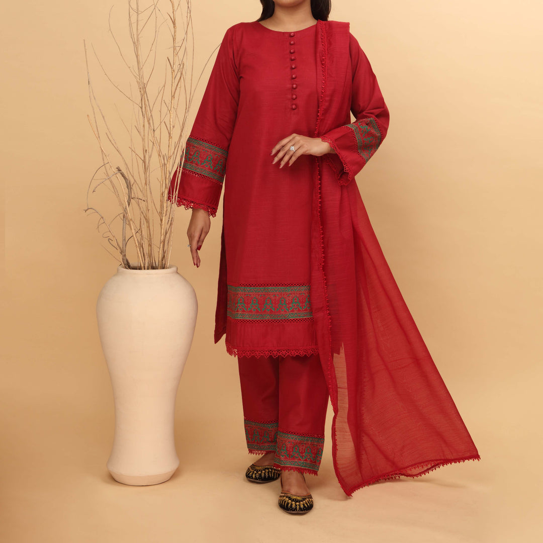 3PC- Embellished Khaddar Suit PW4031