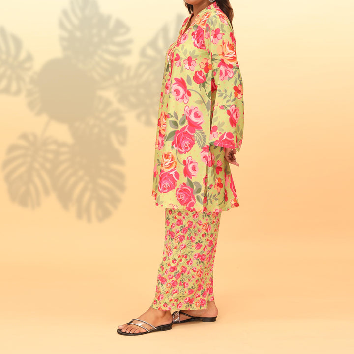 2PC- Digital Printed Grip Silk Suit PW4081