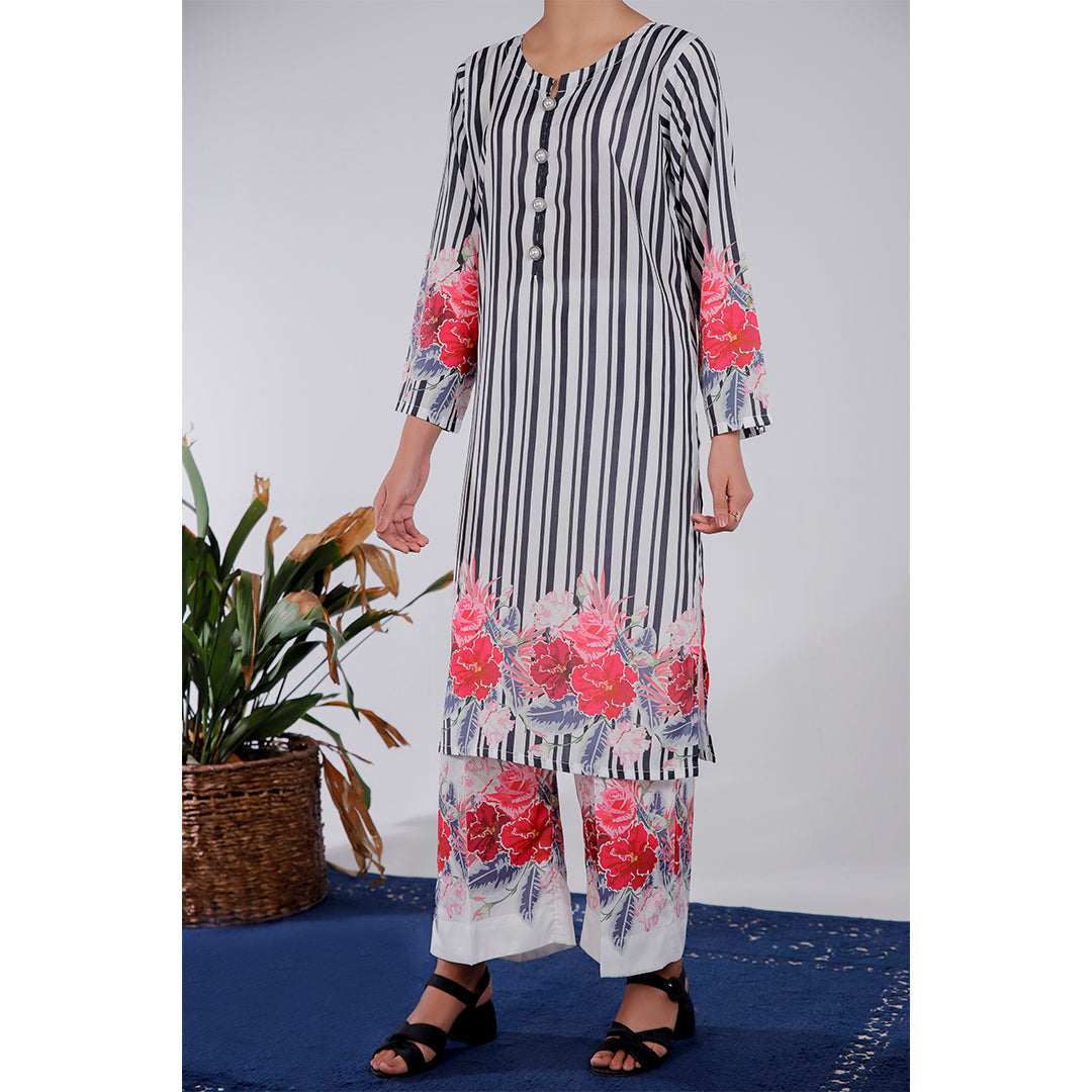 2PC- Digital Printed Grip Silk Suit PW4094