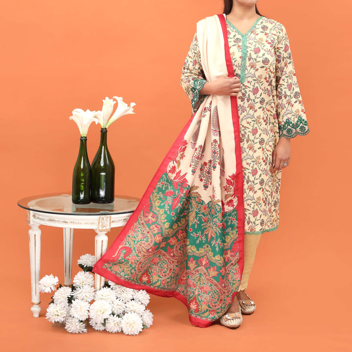 3PC- Embellished Khaddar Suit PW4146