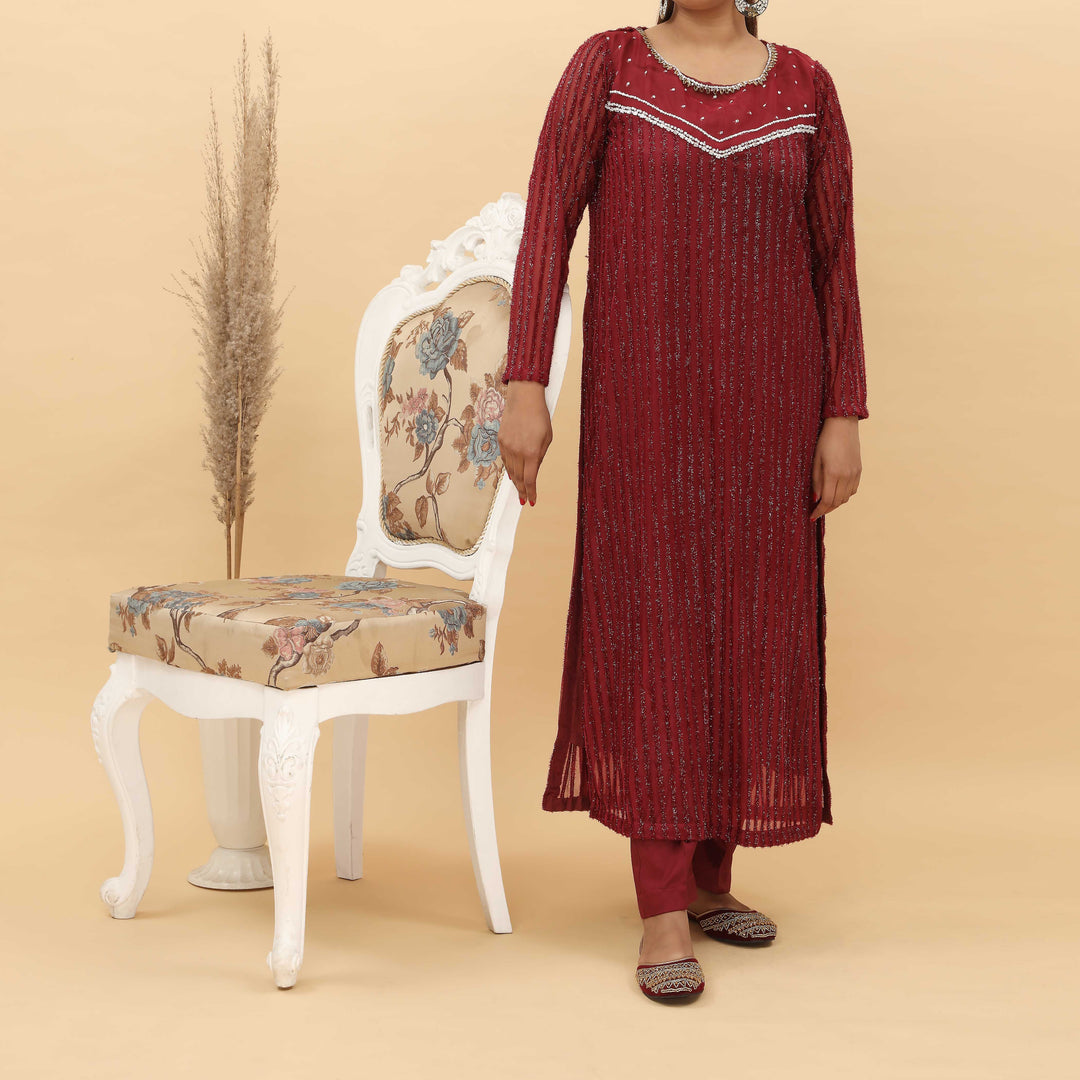 2PC- Glittery Broshia Chiffon Suit PW4166