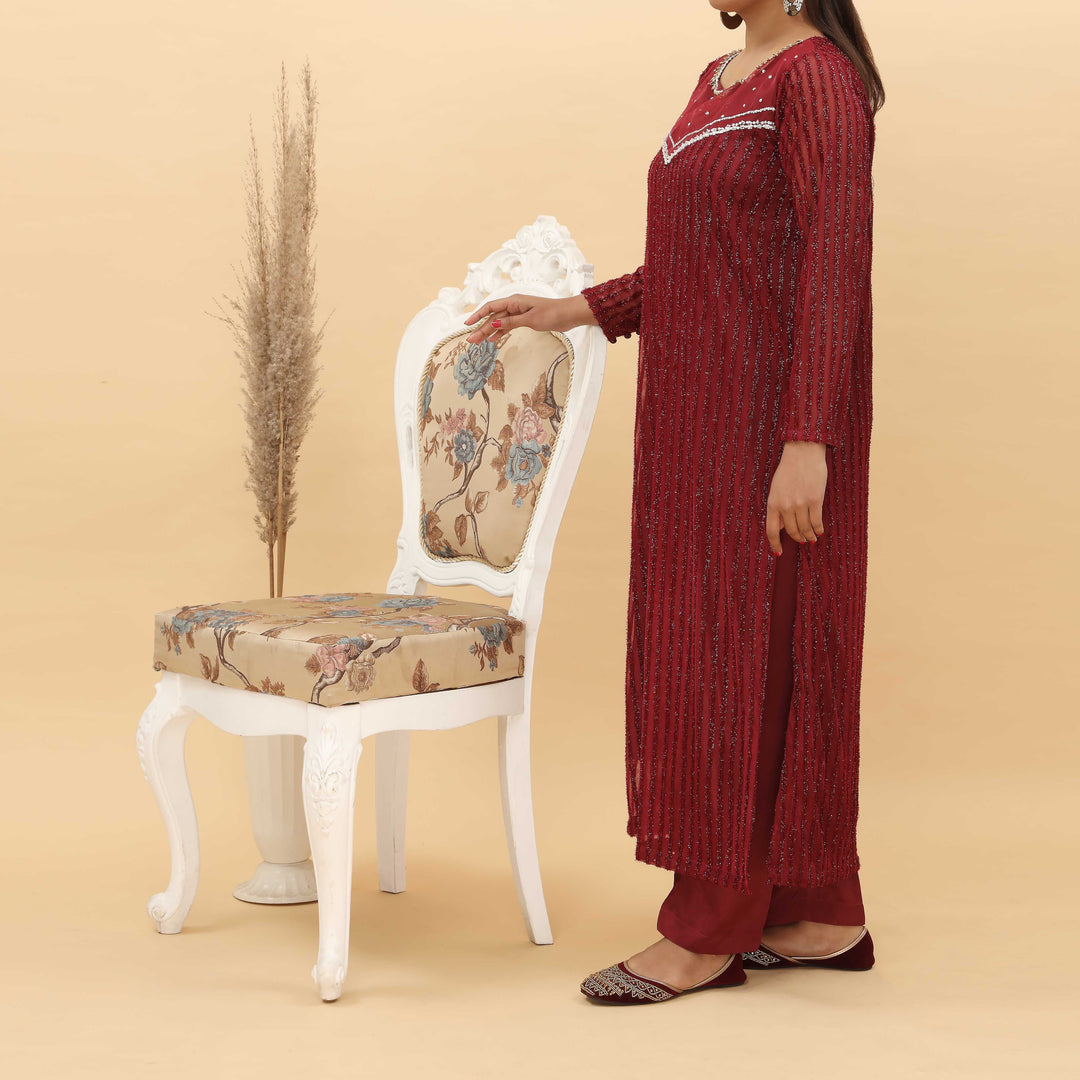 2PC- Glittery Broshia Chiffon Suit PW4166