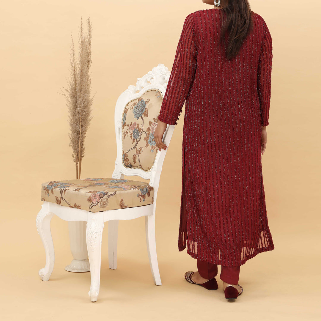 2PC- Glittery Broshia Chiffon Suit PW4166